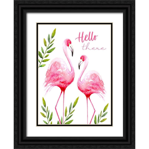 Hello There-Flamingos Black Ornate Wood Framed Art Print with Double Matting by Tyndall, Elizabeth