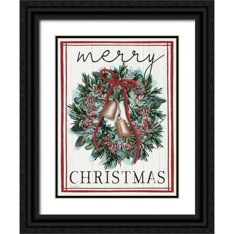 Merry Christmas Black Ornate Wood Framed Art Print with Double Matting by Tyndall, Elizabeth