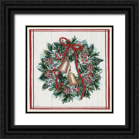 Jingle Bell Wreath Black Ornate Wood Framed Art Print with Double Matting by Tyndall, Elizabeth
