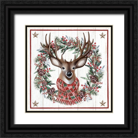 Christmas Deer Black Ornate Wood Framed Art Print with Double Matting by Tyndall, Elizabeth