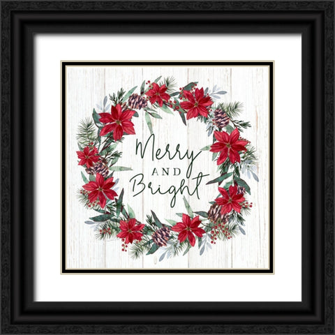 Merry Wreath Black Ornate Wood Framed Art Print with Double Matting by Tyndall, Elizabeth