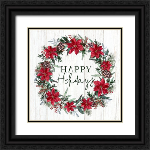 Holiday Wreath Black Ornate Wood Framed Art Print with Double Matting by Tyndall, Elizabeth