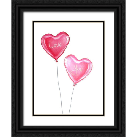 Heart Balloons Black Ornate Wood Framed Art Print with Double Matting by Tyndall, Elizabeth