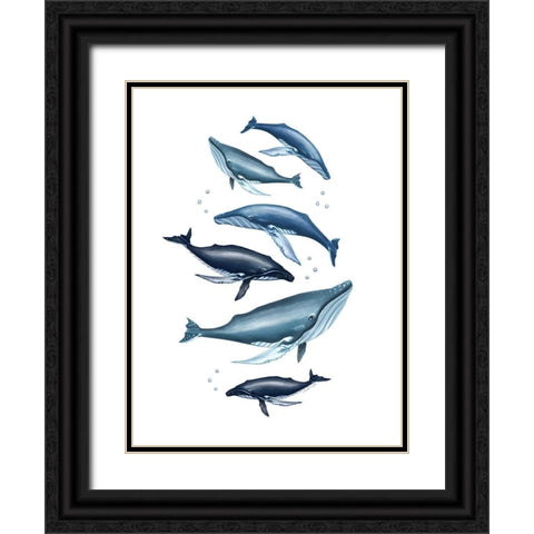 Whale Family Black Ornate Wood Framed Art Print with Double Matting by Tyndall, Elizabeth