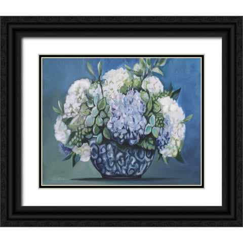 Blue and Green Floral Black Ornate Wood Framed Art Print with Double Matting by Tyndall, Elizabeth