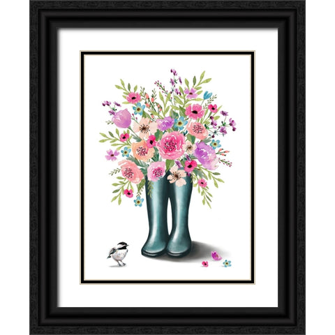 Rain Boots Black Ornate Wood Framed Art Print with Double Matting by Tyndall, Elizabeth