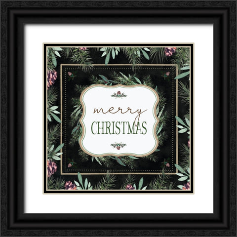 Merry Christmas Black Ornate Wood Framed Art Print with Double Matting by Tyndall, Elizabeth