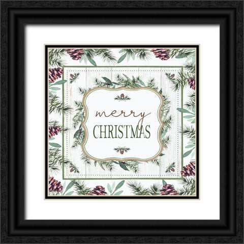 Merry Christmas Black Ornate Wood Framed Art Print with Double Matting by Tyndall, Elizabeth