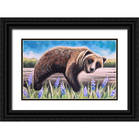 Bear on a Log II Black Ornate Wood Framed Art Print with Double Matting by Tyndall, Elizabeth