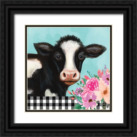 Floral Cow Black Ornate Wood Framed Art Print with Double Matting by Tyndall, Elizabeth