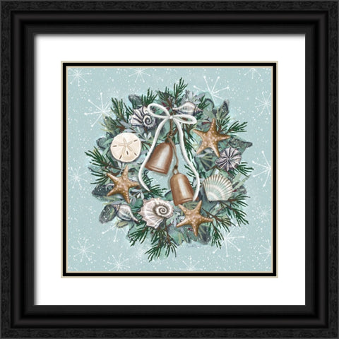 Coastal Christmas Wreath Black Ornate Wood Framed Art Print with Double Matting by Tyndall, Elizabeth