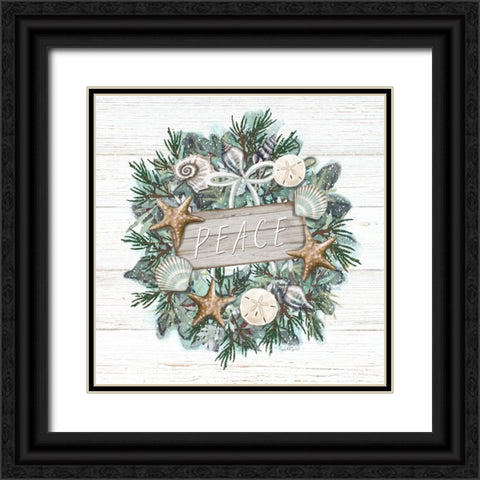 Coastal Christmas - Peace Black Ornate Wood Framed Art Print with Double Matting by Tyndall, Elizabeth