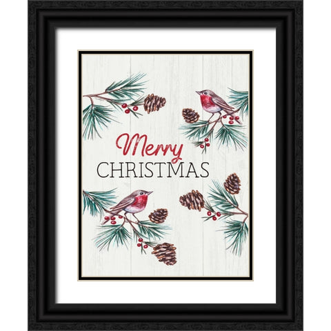 Merry Christmas Black Ornate Wood Framed Art Print with Double Matting by Tyndall, Elizabeth