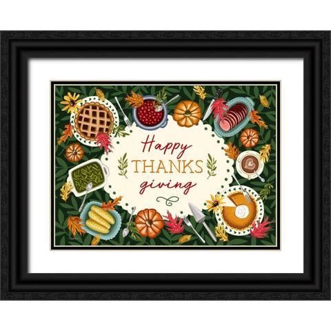 Happy Thanksgiving Black Ornate Wood Framed Art Print with Double Matting by Tyndall, Elizabeth