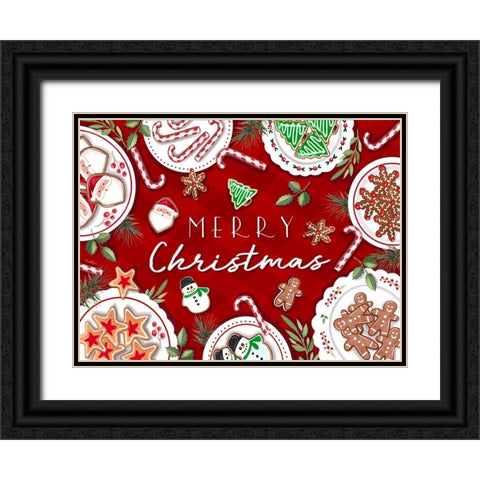 Merry Christmas Black Ornate Wood Framed Art Print with Double Matting by Tyndall, Elizabeth