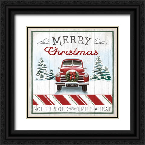 North Pole Christmas Truck Black Ornate Wood Framed Art Print with Double Matting by Tyndall, Elizabeth