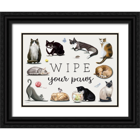 Wipe Your Paws Black Ornate Wood Framed Art Print with Double Matting by Tyndall, Elizabeth