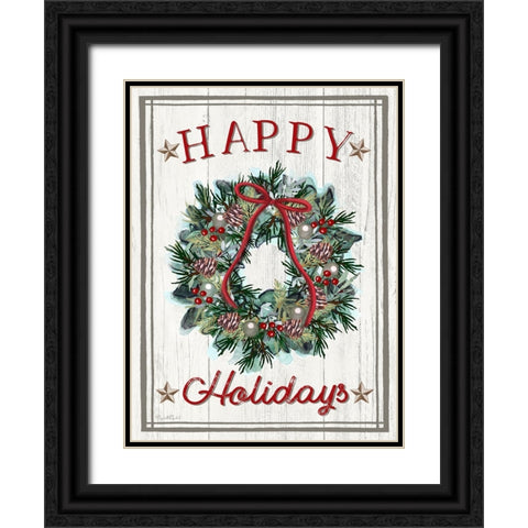 Holly Holidays Wreath Black Ornate Wood Framed Art Print with Double Matting by Tyndall, Elizabeth