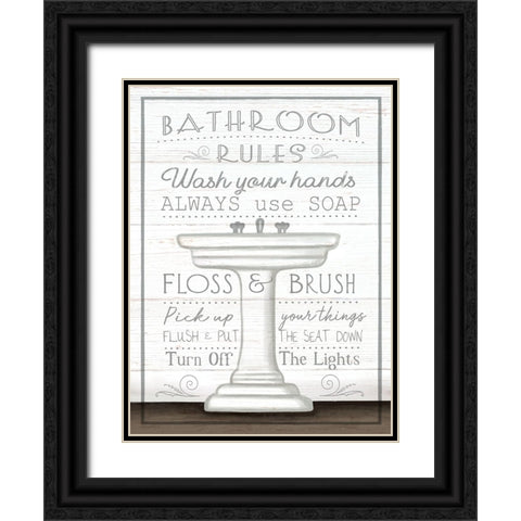 Bathroom Rules Black Ornate Wood Framed Art Print with Double Matting by Tyndall, Elizabeth