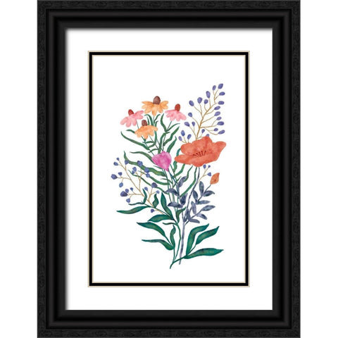 Watercolor Flowers I Black Ornate Wood Framed Art Print with Double Matting by JJ Design
