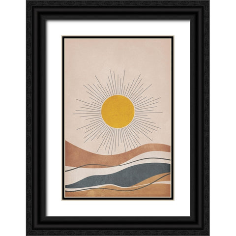 Sun and Mountains Black Ornate Wood Framed Art Print with Double Matting by JJ Design