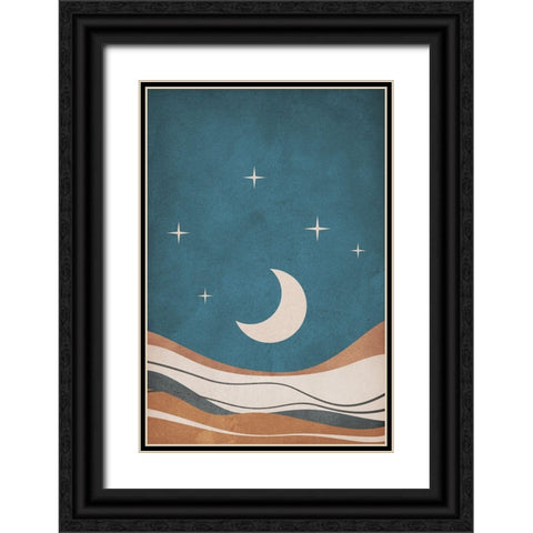Moon and Mountains Black Ornate Wood Framed Art Print with Double Matting by JJ Design
