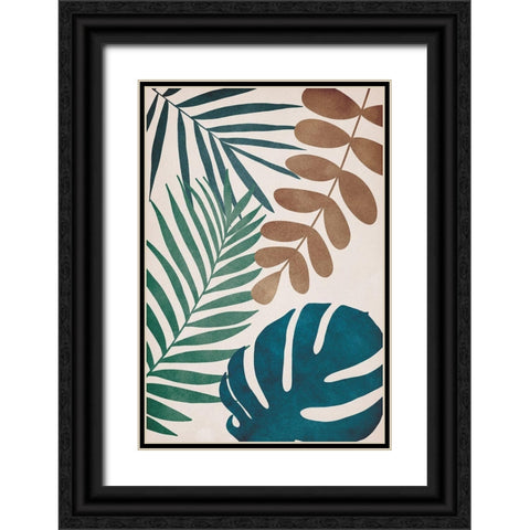 Tropical Leaves Black Ornate Wood Framed Art Print with Double Matting by JJ Design
