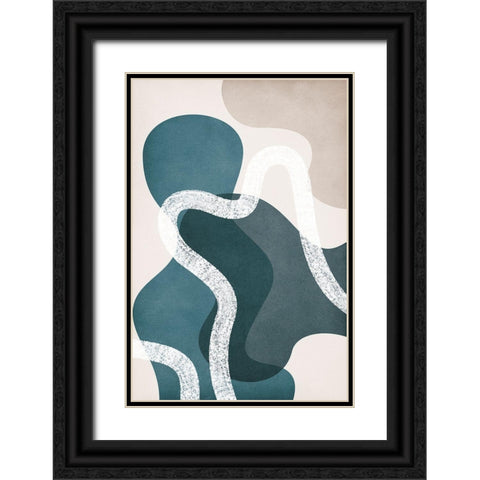 Boho in Blue Black Ornate Wood Framed Art Print with Double Matting by JJ Design