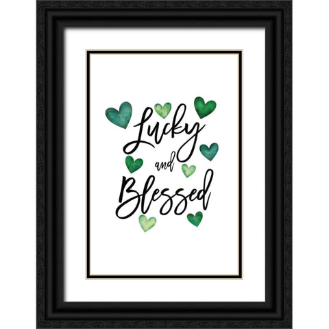 Lucky and Blessed Black Ornate Wood Framed Art Print with Double Matting by JJ Design