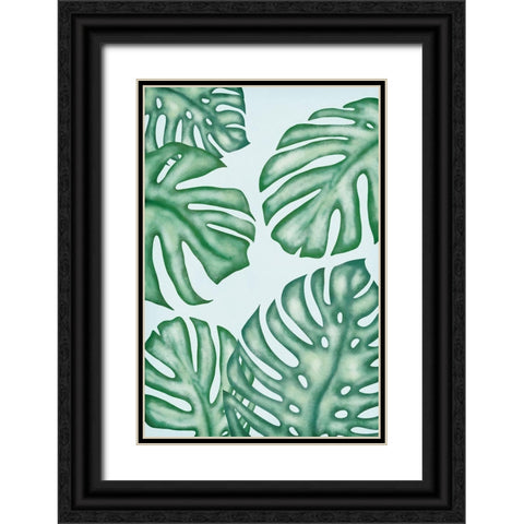 Monstera Leaves Black Ornate Wood Framed Art Print with Double Matting by JJ Design