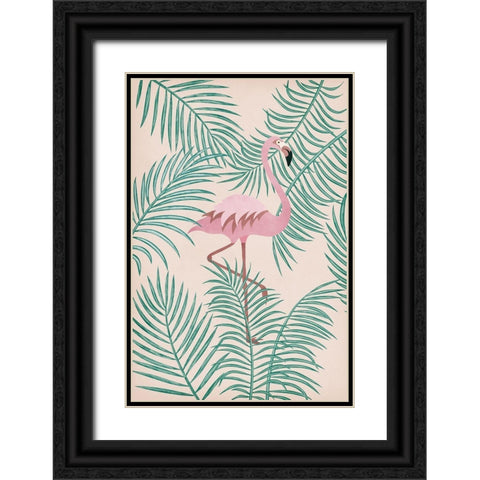 Flamingo Black Ornate Wood Framed Art Print with Double Matting by JJ Design