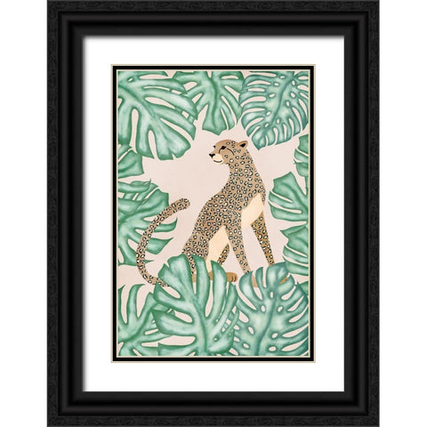 Leopard Black Ornate Wood Framed Art Print with Double Matting by JJ Design