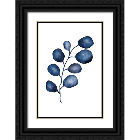 Blue Leaves I Black Ornate Wood Framed Art Print with Double Matting by JJ Design