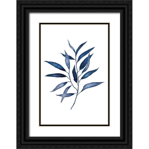 Blue Leaves II Black Ornate Wood Framed Art Print with Double Matting by JJ Design