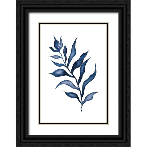 Blue Leaves III Black Ornate Wood Framed Art Print with Double Matting by JJ Design