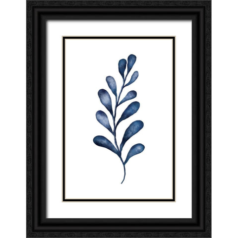 Blue Leaves IV Black Ornate Wood Framed Art Print with Double Matting by JJ Design