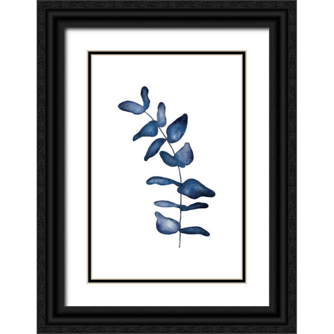 Blue Leaves VI Black Ornate Wood Framed Art Print with Double Matting by JJ Design