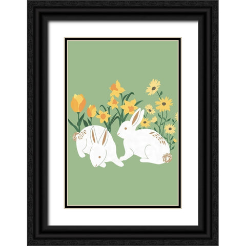 Bunnies Black Ornate Wood Framed Art Print with Double Matting by JJ Design