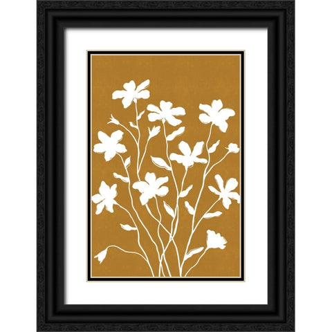 White Flowers on Tan Black Ornate Wood Framed Art Print with Double Matting by JJ Design