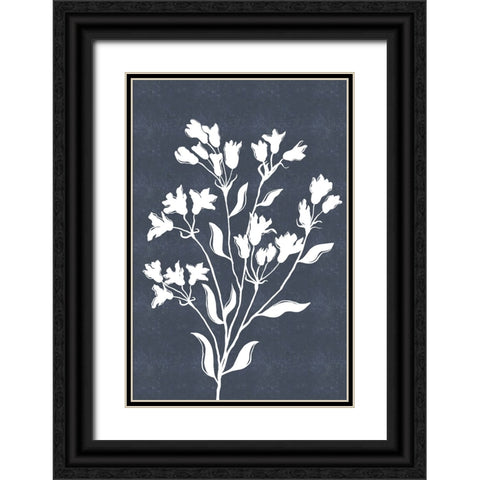 White Flowers on Blue Black Ornate Wood Framed Art Print with Double Matting by JJ Design