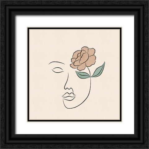 Flowery Facial Black Ornate Wood Framed Art Print with Double Matting by JJ Design