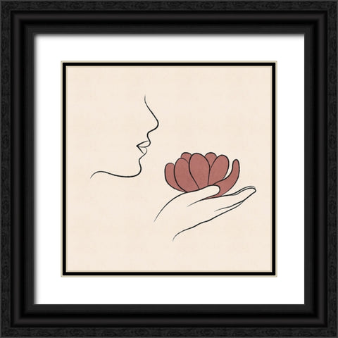 Hand Held Bloom Black Ornate Wood Framed Art Print with Double Matting by JJ Design