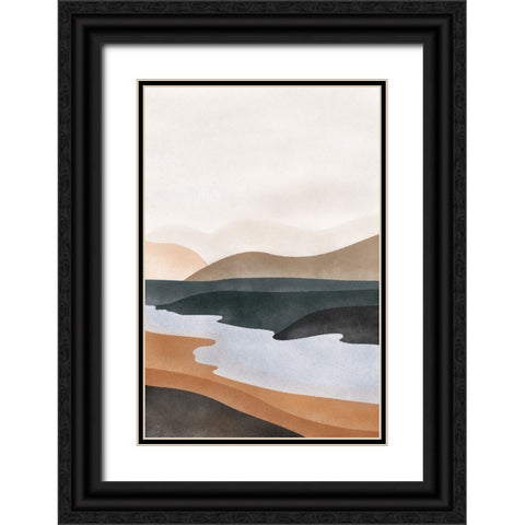 Abstract River Black Ornate Wood Framed Art Print with Double Matting by JJ Design