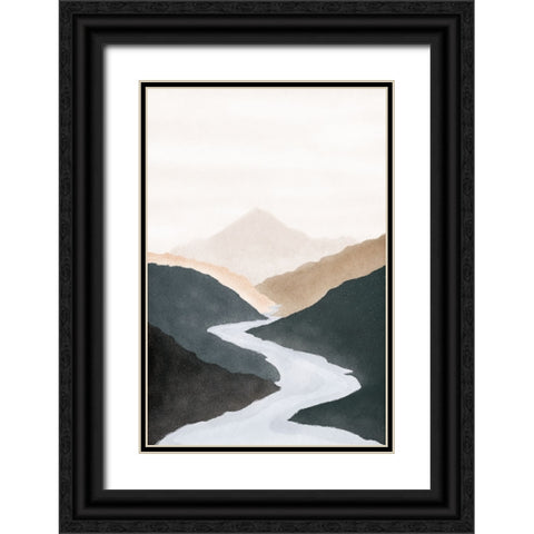 Mountain River Black Ornate Wood Framed Art Print with Double Matting by JJ Design