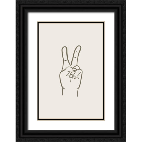 Peace Hand Black Ornate Wood Framed Art Print with Double Matting by JJ Design