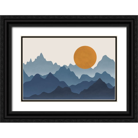 Blue Mountains Black Ornate Wood Framed Art Print with Double Matting by JJ Design