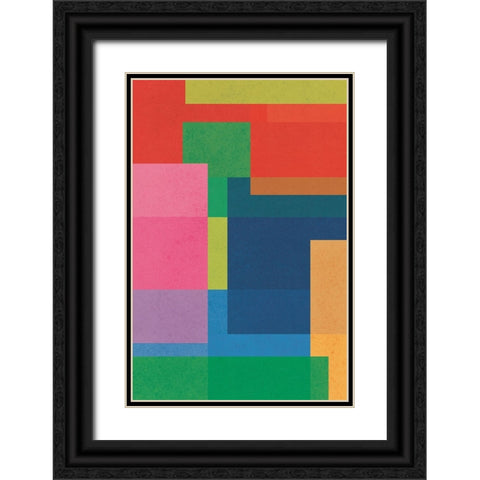 Geometric Squares Black Ornate Wood Framed Art Print with Double Matting by JJ Design