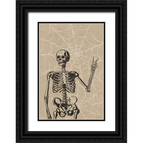 Peace Skeleton Black Ornate Wood Framed Art Print with Double Matting by JJ Design