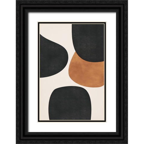 Beige Abstract Black Ornate Wood Framed Art Print with Double Matting by JJ Design