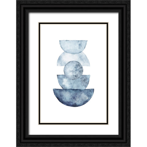 Blue Shapes Black Ornate Wood Framed Art Print with Double Matting by JJ Design